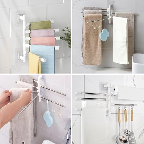 Swivel Towel Rail, 2PCS Folding Towel Holder 5-Arm Towel Rack Wall Mounted Stainless steel Towel Hanger Towel Storage Rack Towel Rails for Bathroom Toilet Kitchen