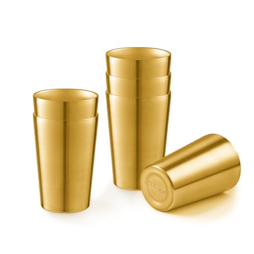 6 Pack 12 oz Stainless Steel Insulated Cup, Double Wall Vacuum Small Metal Cup, Reusable Camping Cups Unbreakable Indoor Outdoor for Party, Home, Office, BBQ, Gold - color: Gold, size: 6PC-12OZ