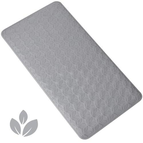 Non-Slip Rubber Bathtub Mat with Suction Cups, 17 × 35 Inch (Gray) | 100% Rubber, Leaf Texture. Vacuum Suction Cups. Soft on Touch. BPA/PVC-Free. Machine Wash. Safe For Bath, Shower, Pet Dogs. - color: Gray, size: 35" x 17" (Rectangular)