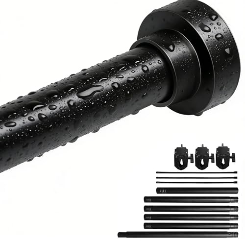 Shower Curtain Rod 32-66 Inches Never Rust Stainless Steel Thickened Spring Tension Spliceable Non-Slip No Drilling for Bathroom Window - color: Black, size: 32"- 66"