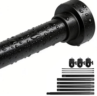 Shower Curtain Rod 32-66 Inches Never Rust Stainless Steel Thickened Spring Tension Spliceable Non-Slip No Drilling for Bathroom Window - color: Black, size: 32"- 66"