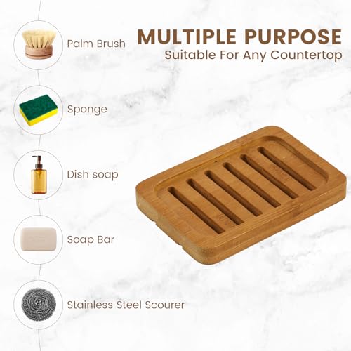 2PCS Self Draining Soap Holders, Rustic Slotted Bamboo Dish Tray, Easy Cleaning Wooden Soap Dish for Shower, Bathroom, Kitchen Sponges, Bath Tub, Packed in A Case (Acacia Style) - color: Brown