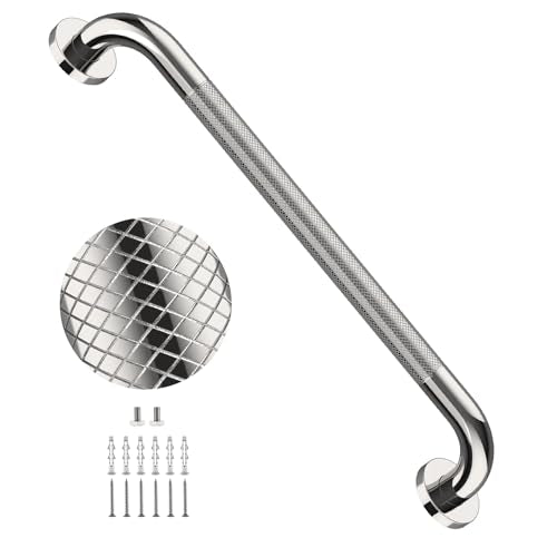24 Inch Anti Slip Shower Grab Bar,YuanDe Chrome Bath Grab Bar | Stainless Steel Knurled Bathroom Safety Rail, Shower Handrail Support, Handicap Elderly Balance Assist Handles-1.25" Diameter - color: Chrome, size: 24inch-1 Pack