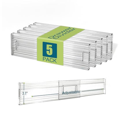 Expandable Clear Drawer Dividers - 3.1'' Height, 11-19'' Adjustable Drawer Separators, Expandable Dresser Organizers in Bedroom, Bathroom, Closet, Clothing, Office, Kitchen Storage - color: Clear(5 Pack)