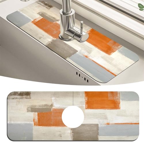 MCALK Orange Kitchen Sink Faucet Mat Splash Guard, Absorbent Quick-Dry Kitchen Sink Mat - Ideal for Splash Guard & Drip Catching with Abstract Art Decor( 1pc 15"x5.5") - color: 01Orange
