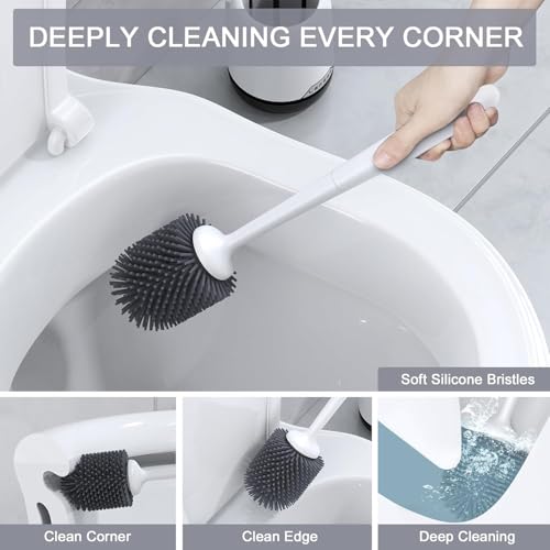 Toilet Brush Set with Ventilated Holder - 3 Packs, Silicone Toilet Bowl Brush - Floor Standing & Wall Mounted Scrubber - color: Black, size: 3 Pack