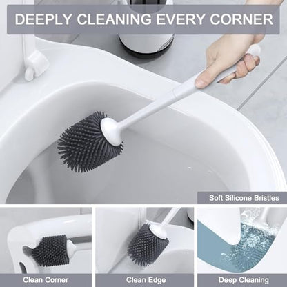 Toilet Brush Set with Ventilated Holder - 3 Packs, Silicone Toilet Bowl Brush - Floor Standing & Wall Mounted Scrubber - color: Black, size: 3 Pack