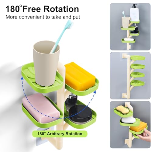 Soap Holder Four Layer Wall Mounted NO-Drilling Rotatable Self-draining Removable Soap Dish for Shower Bathroom Tray,Self Draining Sponge Holder,Razor Holder (Green/Ecru) - color: Green/Ecru