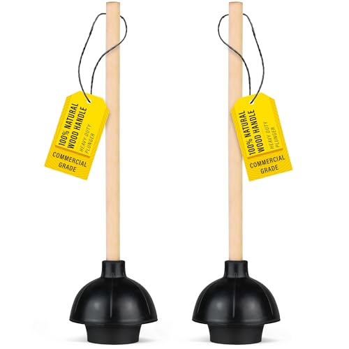 SteadMax 2 Heavy Duty Toilet Plungers, Double Thrust Rubber Cup Wood Handle - size: 2 Pack