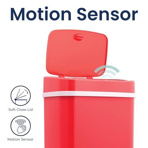 Ninestars 3 Gallon Automatic Trash Can, 12L Touchless Motion Sensor Bathroom or Bedroom Garbage Can with Odor-Sealing Lid, Impact-Resistant ABS Plastic, Rose Red - color: Rose