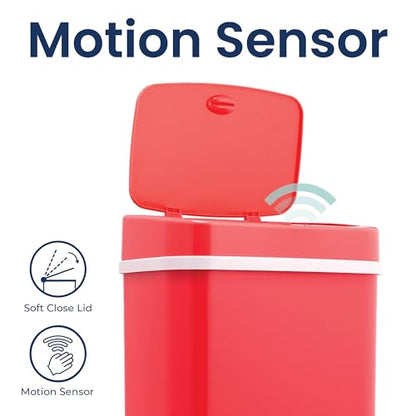 Ninestars 3 Gallon Automatic Trash Can, 12L Touchless Motion Sensor Bathroom or Bedroom Garbage Can with Odor-Sealing Lid, Impact-Resistant ABS Plastic, Rose Red - color: Rose
