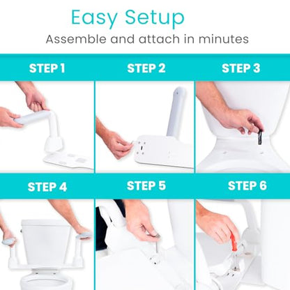 Vive Toilet Safety Rail with Flip-Up Handles - 450 lb Capacity Senior | Safety Frame for Elderly & Disabled - Handicap Grab Bar Riser Stand Assist with Arms for Bathroom Assistance & Raised Toilets