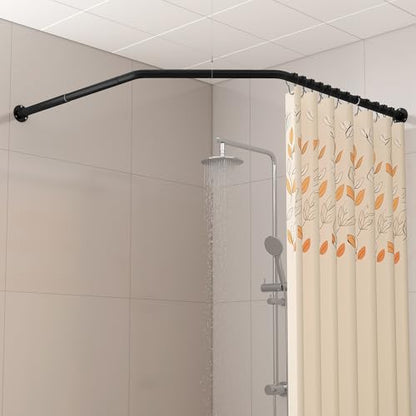 Corner Shower Curtain Rod Diamond Shaped, [22"-34.3"]x32"x[22"-34.3"] Heavy-Duty NEO Angle Shower Pole for Bathroom Bathtub with 12 Hooks & Ceiling Support - size: [22"-34.3"]x32"x[22"-34.3"]