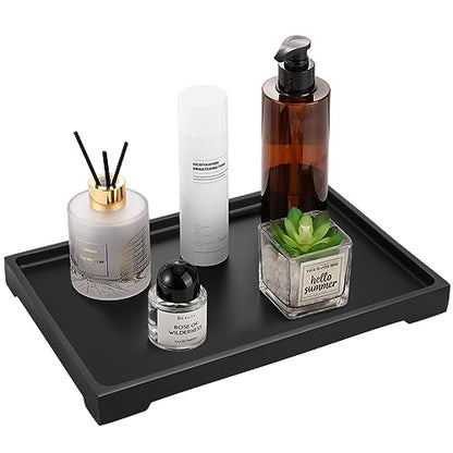 Luxspire Marble Tray for Soap Dispenser Perfume Jewelry, L, Matte Black | 11 x 8 inch, non-slip waterproof resin, easy wipe clean, fits bath kitchen vanity, holds jewelry toiletries soap - color: C - Black, style: Large