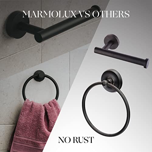 Marmolux Acc 2 PCS Matte Black Bathroom Hardware Set - Hand Towel Holder for Bathroom Wall + Black Toilet Paper Holder Wall Mount | Towel Holder Hanger Rack Stainless Steel Bathroom Set - Towel Rack - color: Matte Black, size: 2pc Bundle