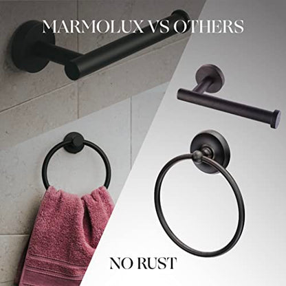 Marmolux Acc 2 PCS Matte Black Bathroom Hardware Set - Hand Towel Holder for Bathroom Wall + Black Toilet Paper Holder Wall Mount | Towel Holder Hanger Rack Stainless Steel Bathroom Set - Towel Rack - color: Matte Black, size: 2pc Bundle