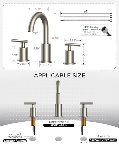 FORIOUS 2 Pack Wholesale Widespread Bathroom Faucet Brushed Nickel 3 Holes | CUPC 8" Brushed Nickel Bathroom Sink Faucet 3 Hole, Restroom Faucet for Bathroom Sink Silver Set for Real Estate Procurement - color: Stainless Steel × 2, style: Modern