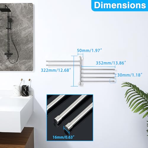 Alise Swivel Towel Rack 13.9", 6 Arm Swing Out Towel Bar, Brushed Nickel | Space Saving Swing Arm Towel Rack for Bathroom Kitchen, 180° Rotating, SUS304 Stainless Steel - color: Brushed Nickel, size: 6-Bars