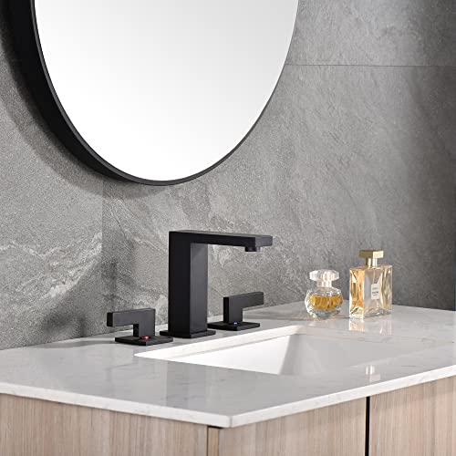 sumerain Widespread Matte Black Bathroom Sink Faucet 8 Inch 3 Hole Lavatory Faucet Vanity Faucet with Y Shape Quick Connect Hose - color: Matte Black