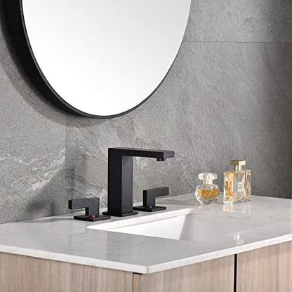 sumerain Widespread Matte Black Bathroom Sink Faucet 8 Inch 3 Hole Lavatory Faucet Vanity Faucet with Y Shape Quick Connect Hose - color: Matte Black