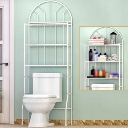 3-Tier Over The Toilet Storage Rack, Bathroom Storage Towel Rack Shelf Metal Iron Space Saver 69.7 x 25.6 x 13.4 Inches, Free Standing Metal Frame Shelf Organizer for Home Bathroom Laundry,White