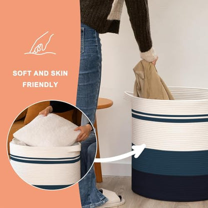 OIAHOMY 80L Laundry Baskets Hamper with Handles,Decorative Basket for Living room,Woven Storage Basket for Toys Bin,Pillows, Blankets,Clothes-20x18in-Gradient Blue | Tall Dirty Clothes Hamper with Handle,Blanket Basket,Decorative Basket for Living Room,St