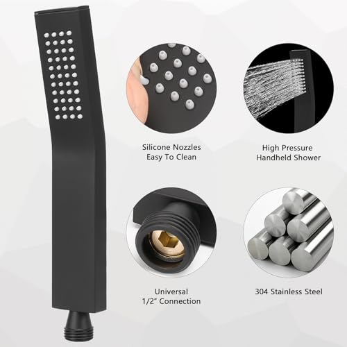 NearMoon HandHeld Shower Head, Luxury High Pressure Shower Kit with Wall Connector and Hose Set, for Bathroom Showering System Contemporary Square Style (Matte Black) - color: Matte Black