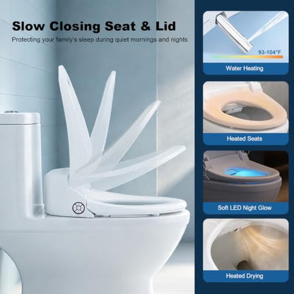 Bidet Toilet Seat 102DS-W, Round, Electronic Heated Seat with Unlimited Warm Water for Home Bathroom, Remote Control, Turbo Wash & Dryer, Night Light, Easy Install - Perfect for Family Use