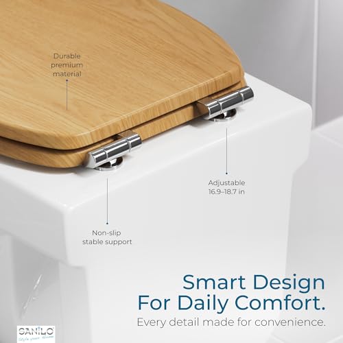 SANILO Wooden Toilet Seat with Soft Close [ROUND] - Decorative, Quiet & Slow Close Molded Wood Seat - With Strong Bumpers & Hinges - Adjustable Fit – Wood - color: Wood