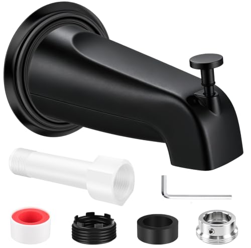 Universal Matte Black Tub Spout with Diverter, Metal Cover and Adapter | Pull Down Bathroom Tub Faucet Replacement, for 1/2" Copper Pipe, 1/2" IPS & 3/4" IPS threaded, Bathtub Spout with Hex Wrench - color: Black