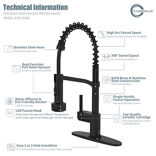 Black Kitchen Faucet with Soap Dispenser, Faucet with Light, Faucet for Camper Farmhouse RV Kitchen Sink, Single Handle Stainless Steel Kitchen Sink Faucets with Pull Down Sprayer - color: A-Matte Black, style: Contemporary