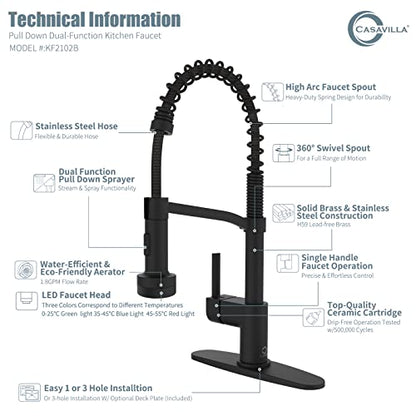 Black Kitchen Faucet with Soap Dispenser, Faucet with Light, Faucet for Camper Farmhouse RV Kitchen Sink, Single Handle Stainless Steel Kitchen Sink Faucets with Pull Down Sprayer - color: A-Matte Black, style: Contemporary