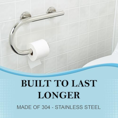 Grab Bar Toilet Paper Holder - Bathroom Safety/304 Stainless Steel/Left/Polished Chrome/ 16.5"x 10" - color: Polished Chrome, Left Hand
