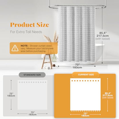 Long Boho Farmhouse Linen Heavy Duty Shower Curtain, 72x84, Gray/Grey | Tall Size, 330GSM Linen Blend, 3-side Tassels, Water Repellent Fabric, 12 Plastic Hooks, Bohemian Style, Machine Washable - color: Grey, size: 72"W x 84"L (Pack of 1)