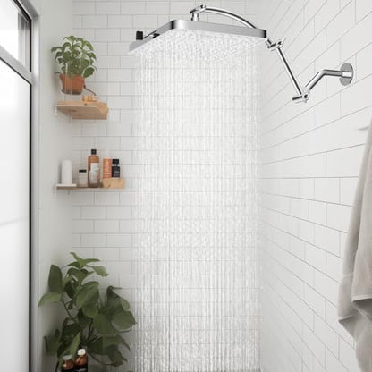 Hibbent Rain Shower Head, 13'' High Pressure Rainfall Square 5 Spray Mode Showerhead with 16" Shower Head Extension Arm, Solid Brass Adjustable Shower Arm Extender, Waterfall fixed Showerheads, Silver - color: Silver, style: Square 13'' with Arm