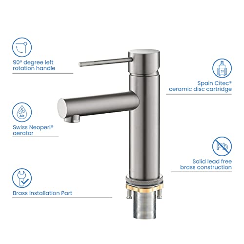 KBF1010 Solid Brass Single Handle Bathroom Sink Faucet, Circular X Single Hole Bathroom Faucet with Pop Up Drain | High Arc Spout | Brushed Nickel | Corrosion and Rust Resistant - color: Brushed Nickel W/ Pop Up Drain
