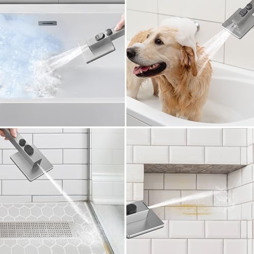 KES 18/8 Stainless Steel Handheld Shower Head High Pressure, Built-in Power Wash to Clean Tub Tile, Patented Auto-Reset Design, 70" Long Hose & Adjustable Brass Joint Holder, Brushed, DP300F18-BS