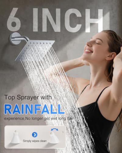 Woindo 4 Function Shower Faucet Set 12" Rain Shower Head/6'' Side Shower Head and 3 Setting Handheld Ceiling Mount Push Button Diverter Complete Rainfall Round Shower System Included Valve Trim Kit - color: Chrome Polished, style: 4-Function-Ceiling