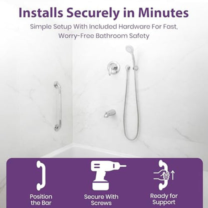 12 Inch Grab Bars for Bathtubs and Showers - Chrome Knurled Bathroom Safety Rail Handle - Non Slip Textured Grip Handicap Grab Bar for Seniors, 250 lbs Weight Support Capacity - size: 12"
