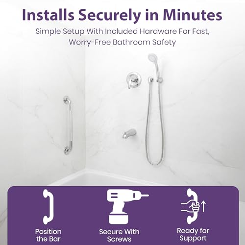 18 Inch Grab Bars for Bathtubs and Showers - Chrome Knurled Bathroom Safety Rail Handle - Non Slip Textured Grip Handicap Grab Bar for Seniors, 250 lbs Weight Support Capacity - size: 18"