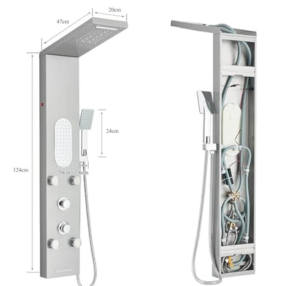 Luxury Shower Tower System with LED Shower Head, 5 Functions Shower Panel Tower System with 4 pcs Body Massage Jets,Stainless Steel Wall Mount Massage Shower Panel Tower System Brushed Nickel - color: Brushed-8125