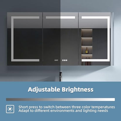 Medicine Cabinet with Lights 60x30 Anti-Fog Mirror Dimmable | 3 Color Dimmable LED. Time/Temp Display. Anti-Fog IP44. 2 Outlets+2 USB. Plug-in/Hardwired. Recessed/Wall Mount. - size: 60x30", style: Style-A