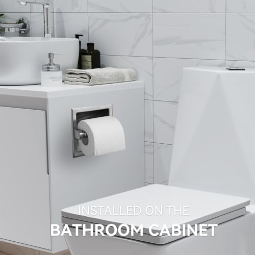 JunSun Recessed Toilet Paper Holder Brushed Nickel Stainless Steel Toilet Paper Roll Holder Tissue Holder Modern Tissue Roll Holder 6" X 6" Square Jumbo Mega Roll Holder Rear Mounting Bracket Included - color: Brushed Nickel