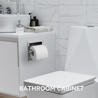 JunSun Recessed Toilet Paper Holder Brushed Nickel Stainless Steel Toilet Paper Roll Holder Tissue Holder Modern Tissue Roll Holder 6" X 6" Square Jumbo Mega Roll Holder Rear Mounting Bracket Included - color: Brushed Nickel