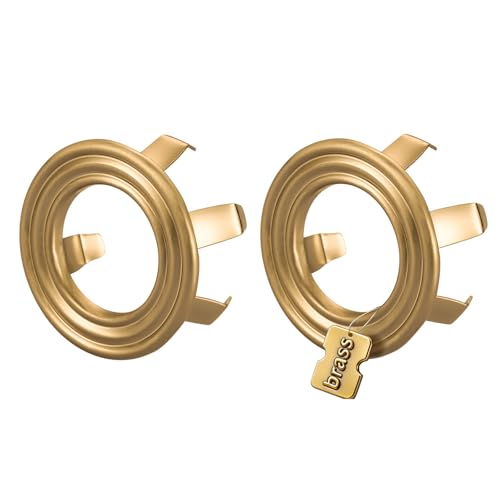Sink Overflow Ring Brushed Gold: 2 Pack Solid Brass Bathroom Sink Overflow Trim Cover, Hole Insert Caps Replacement for Bathroom Kitchen Vanity Basin - color: Brushed Gold