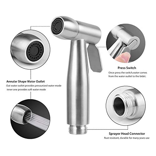 Handheld Bidet Sprayer Toilet with 59in ABS Flexible Telescopic Shower Hose for Bathroom Douche Diaper Cleaning, Pet Bath, Closestool, Squatting Pan, Floor Cleaning