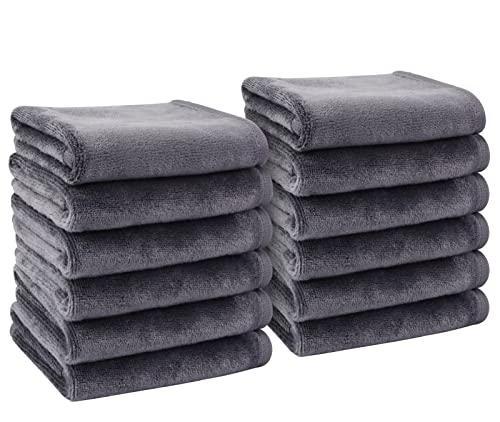 KinHwa Reusable Microfiber Face Towels Makeup Remover Cloths, 12 Pack | Quick Dry Soft Facial Washcloths Gentle for Sensitive Skin Reusable Alternative to Disposable Face Wipes - color: Gray, size: 1 Count (Pack of 12)