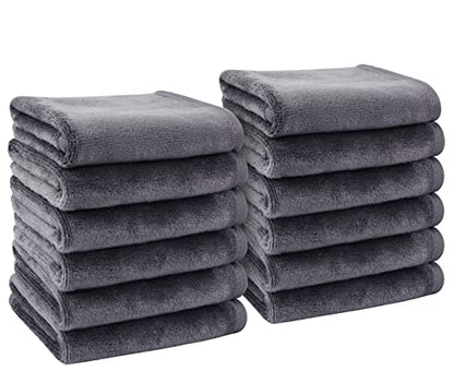 KinHwa Reusable Microfiber Face Towels Makeup Remover Cloths, 12 Pack | Quick Dry Soft Facial Washcloths Gentle for Sensitive Skin Reusable Alternative to Disposable Face Wipes - color: Gray, size: 1 Count (Pack of 12)