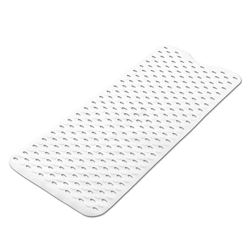 Non-Slip Bathtub Mats Bath Mat Machine Washable with Suction Cups for Tub, 39x15.5 inch, White - color: White