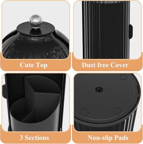 Toothbrush and Toothpaste Holders with Cover, Solid Black | Waterproof and Dustproof, 360° Rotating Base, Smooth Sliding Door, 3 Slots, for Bathroom Countertop - color: Solid Black